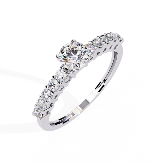 Round Cut Lab Diamond Engagement Ring With Diamond Band - view 4