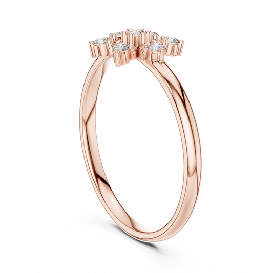 Round Cut Lab Diamond Cluster Flower Ring with Gold Band - view 3