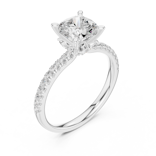 Pave Cushion Cut Lab Diamond Solitaire Engagement Rings - view 4