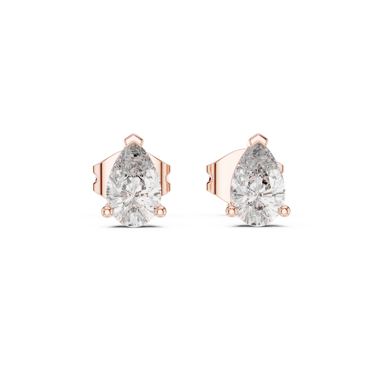 Pear Shaped Stud Earrings with Classic Three Prong Setting - view 2