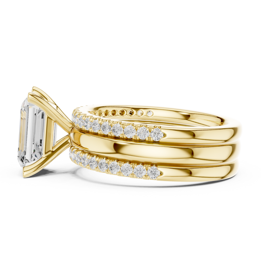 Emerald Cut Lab Diamond Ring Pave Bridal Set - view 4