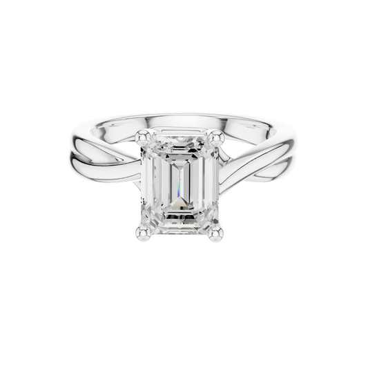 Emerald Cut Solitaire Twisted Split Shank Lab Diamond Ring - view 3
