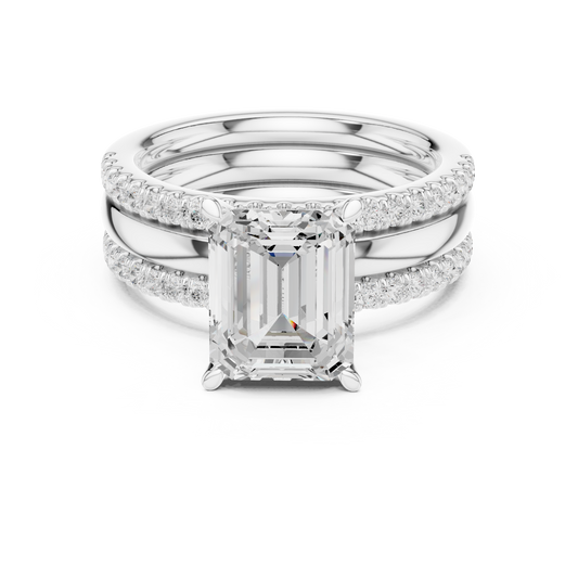 Emerald Cut Lab Diamond Ring Pave Bridal Set - view 3