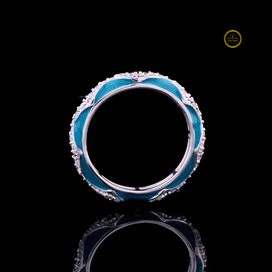 Sky Blue Wave Moissanite Pave Wedding Band Ring - view 4