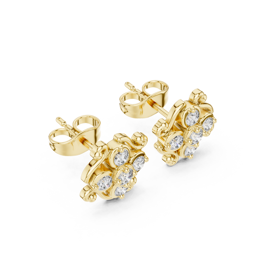 Floral Cluster Lab Diamond Stud Earrings with Spiral Ribbon Whirl - view 4