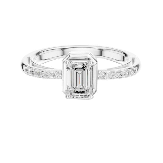 Emerald Cut Moissanite Ring with Classic Bezel Setting - view 3