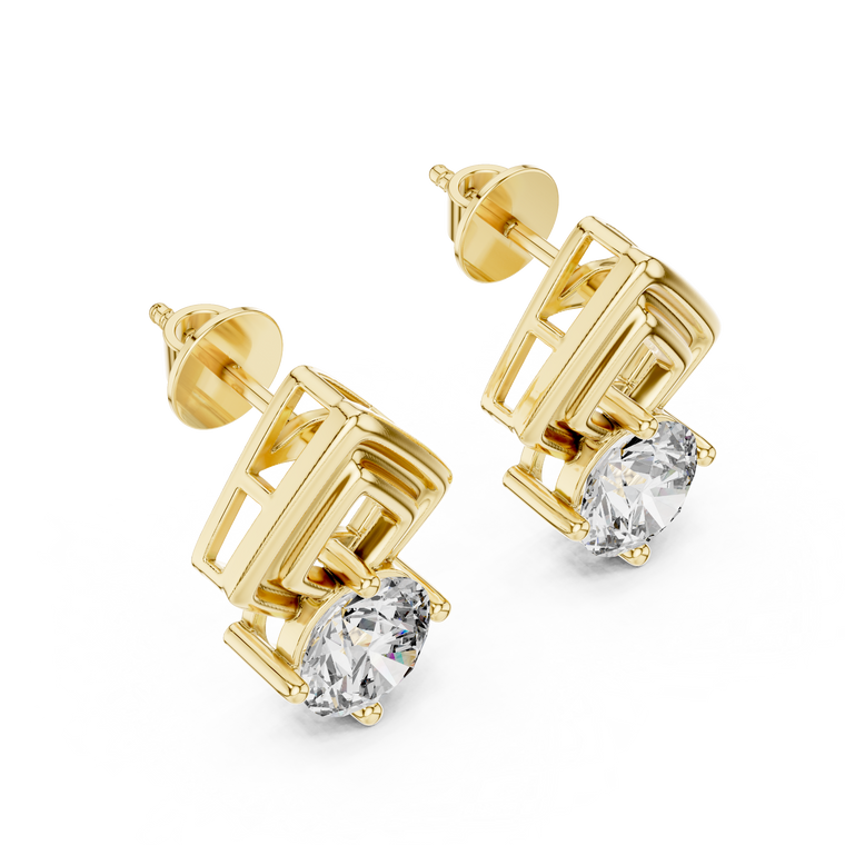 Chevron Round Stud Earrings with Open Frame Design - view 2