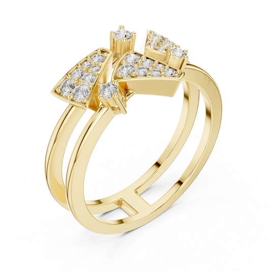 0.60 TCW Sparkling Moissanite Round Cut Multi Geometric Diamond with Pavé Triangle Contemporary Designer Ring