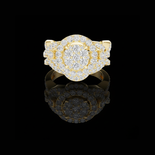 2.00 TCW Radiant Round Halo Cluster Moissanite Diamond Ring Luxe Multi Row Pave Bridal Band For Her
