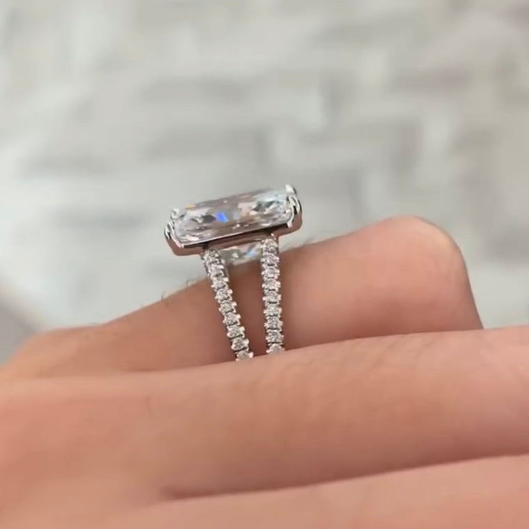 Radiant Cut Lab Diamond Split Shank Pave Engagement Ring - view 2