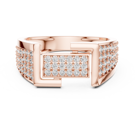 0.79 TCW Geometric Round Moissanite Diamond with Rectangular Pave Set Panels Statement Band Luxury Fine Jewelry
