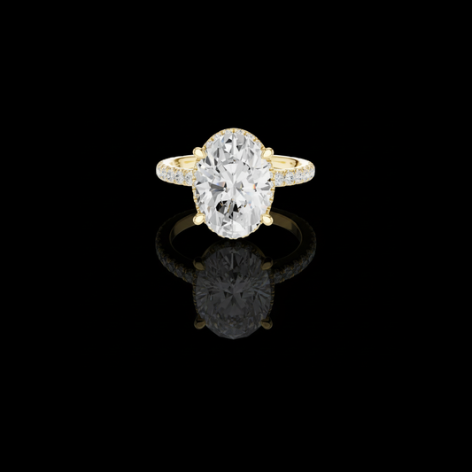 4.00 CT Exquisite Oval Cut Lab Grown Diamond Solitaire Ring with Hidden Halo and Pave Diamond Band