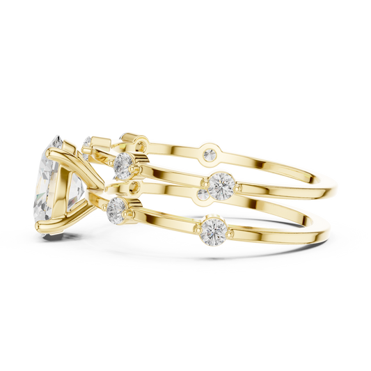 Pear Cut Double Band Lab Diamond Ring with Side Stone Accents - view 4