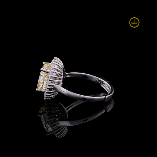 Halo Fancy Intense Yellow Oval Moissanite Wedding Ring With Pave Setting - view 3