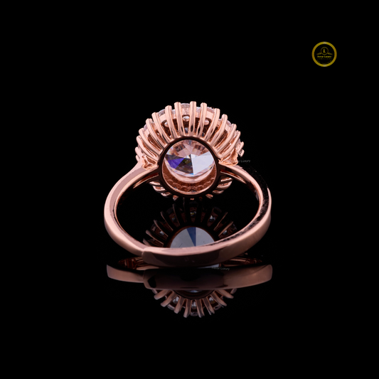 Fancy Intense Pink Oval Cut Floral Halo Lab Diamond Ring - view 4