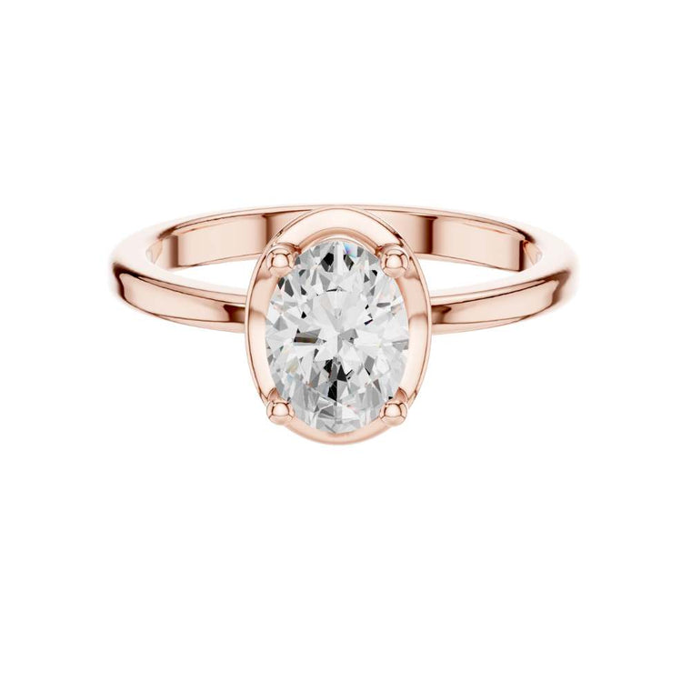Bezel Set Oval Solitaire Engagement Ring - view 2
