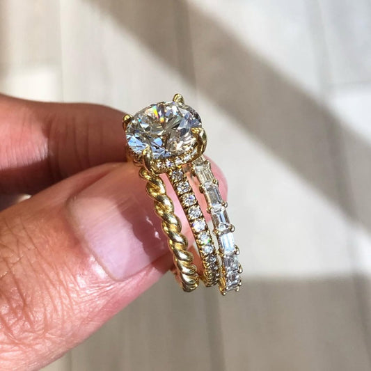 Round Cut Women's Modern Multi Band Bridal Ring Set - view 3