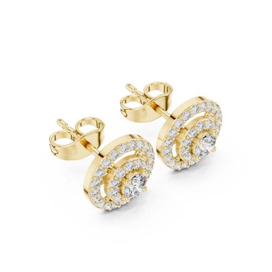 Round Double Halo Cluster Post Earring - view 4