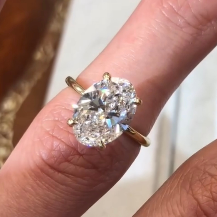 Oval Cut Moissanite Solitaire Hidden Halo Delicate Ring - view 2