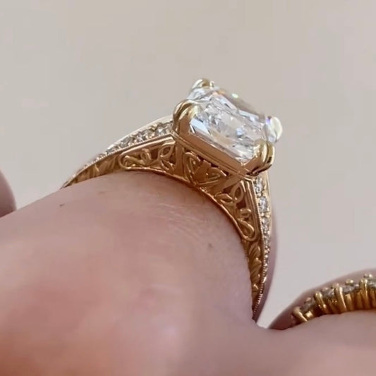 Radiant Cut Moissanite Filigree Vintage Ring - view 3
