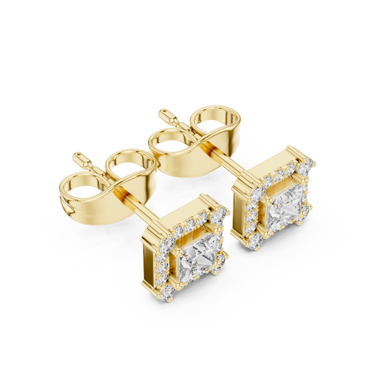 Princess Cut Square Halo Stud Earring - view 4