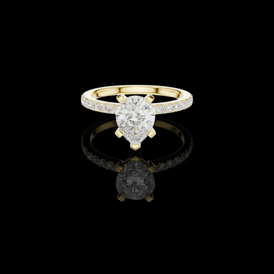 2.00 CT Pear Cut Lab Grown Diamond Solitaire with Pave Side Stones Engagement Ring Elegant Jewelry for Her