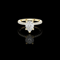 3.00 CT Pear Cut Lab Grown Diamond Solitaire with Pave Side Stones Engagement Ring Elegant Jewelry for Her