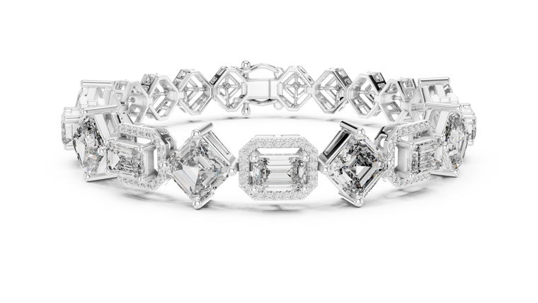 12.04 TCW Emerald Cut Moissanite Alternating Halo Gallery Bracelet - view 3