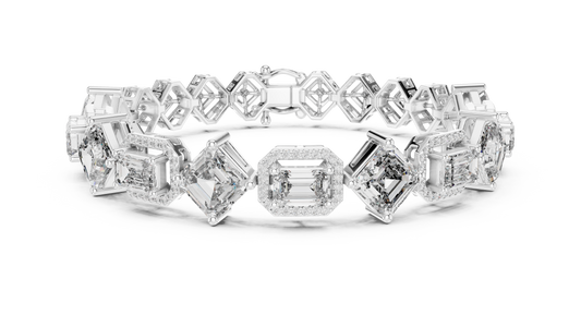 Emerald And Asscher Cut Halo Tennis Bracelet - view 3