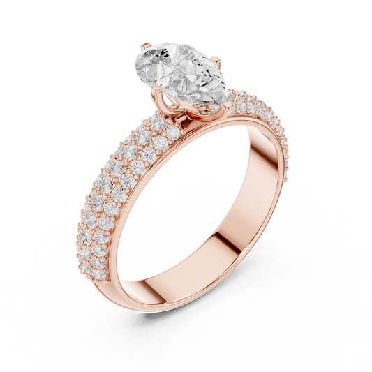 Pear Cut Lab Diamond Bridal Ring with Triple Row Band - view 3