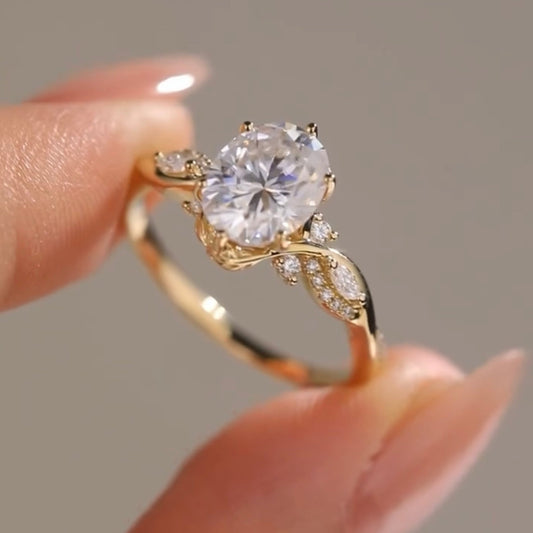 Oval Cut Moissanite Engagement Ring With Halo Pave Band - view 3