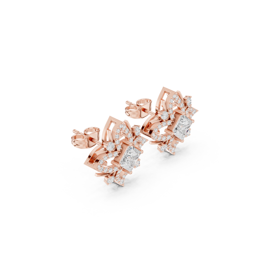 Architectural Wings Princess Shape Moissanite Stud Earrings For Women - view 3