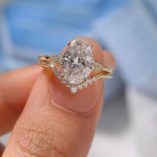 3.40 CT Luxury Oval Cut Lab Grown Diamond Ring with Curved Split Shank Band and Pave Accents