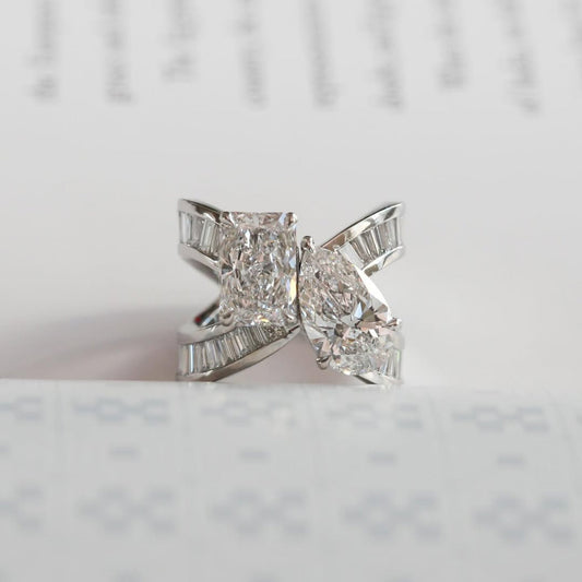 Radiant and Pear Lab Diamond Toi et Moi Baguette Bypass Ring - view 2