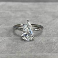 4.00 TCW Graceful Pear Cut Moissanite Solitaire Ring with Classic Three Prong Setting and Slim High Polish Gold Band