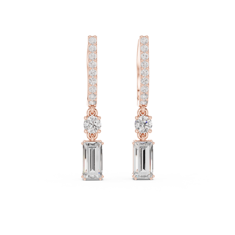 Baguette Geometric Pendant Hoop Earrings - view 2
