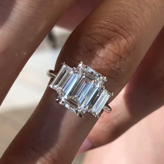 Emerald Moissanite Three Stone Wedding Ring - view 3