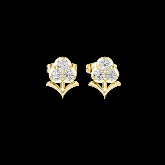 0.30 TCW Elegant Stem Motif Floral Clover Moissanite Diamond Earrings with Round Triple Diamond Cluster For Gift