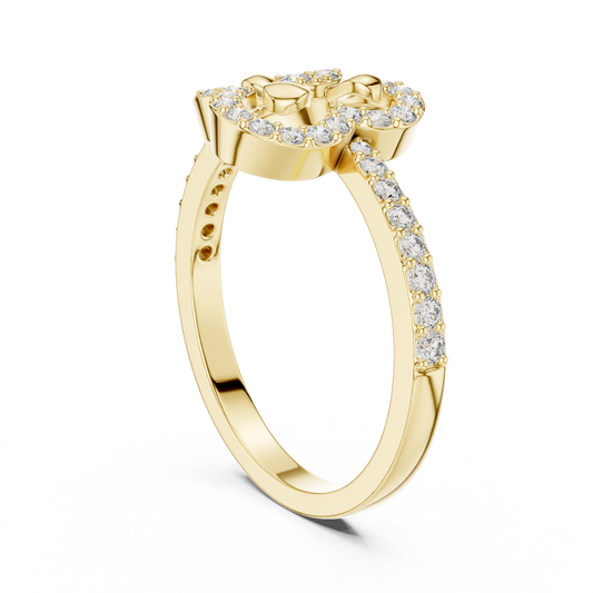 Clover Floral Lab Diamond Ring With Pave Band - view 3