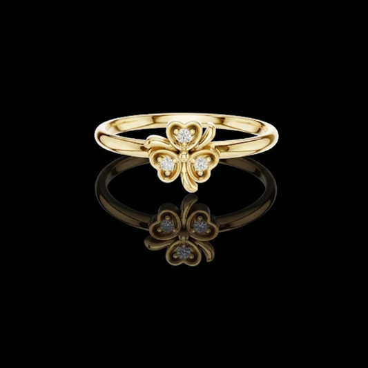 0.18 TCW Radiant Three Heart Petal Clover Lab Grown Ring with Sparkle Round Diamond Accents