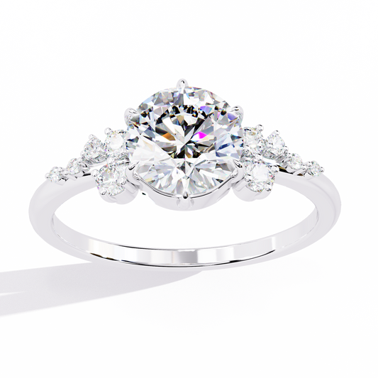 Floral Round Brilliant Cut Lab Diamond Engagement Ring - view 4