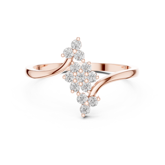 0.20 TCW Floral Cluster Moissanite Diamond Bypass Ring in Polished Gold Elegant Multi-Round Stone Statement Design