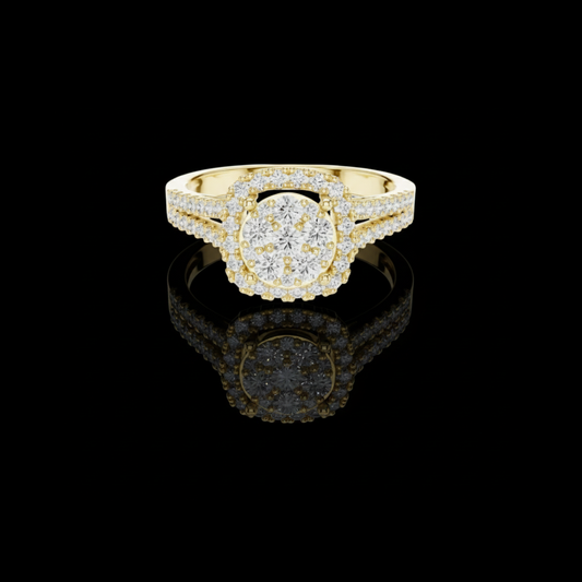 0.82 TCW Luxurious Halo Lab Grown Ring Featuring a Radiant Round Diamond Cluster
