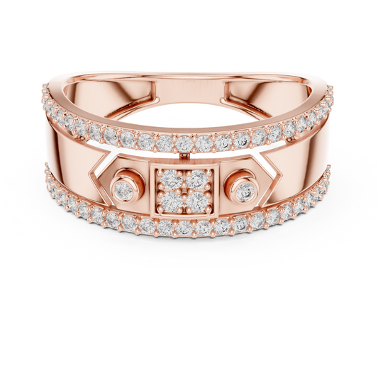 0.48 TCW Geometric Pave Round Moissanite Diamond Rows with Square Center Cluster Statement Ring