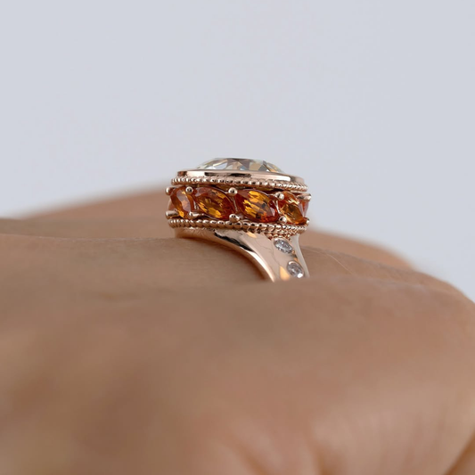 European Round Moissanite Bezel Set Ring With Hidden Halo - view 2