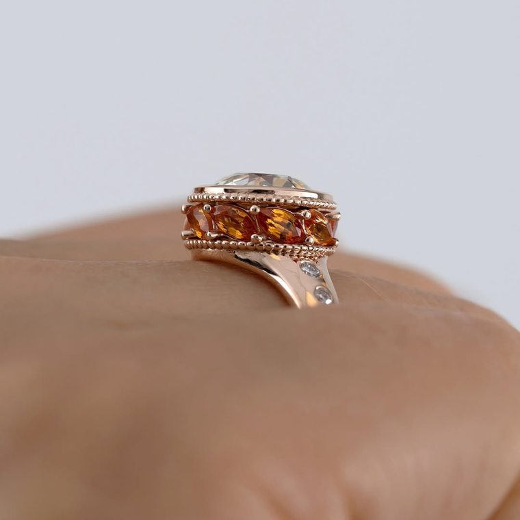 European Round Moissanite Bezel Set Ring With Hidden Halo - view 2