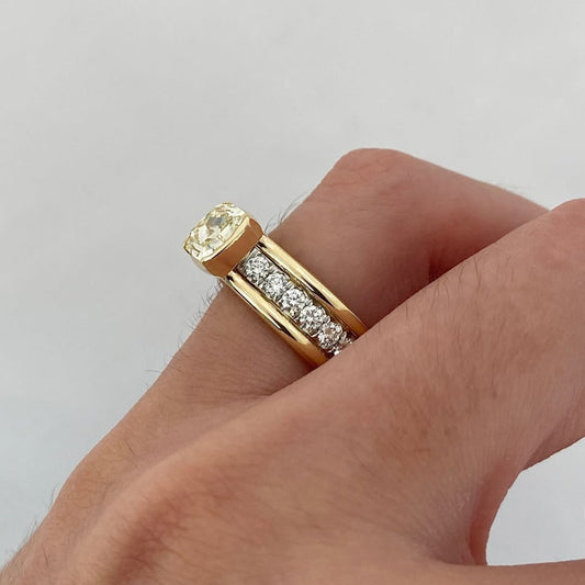 Cushion Cut Moissanite Ring with Round Side Stone Band - view 3