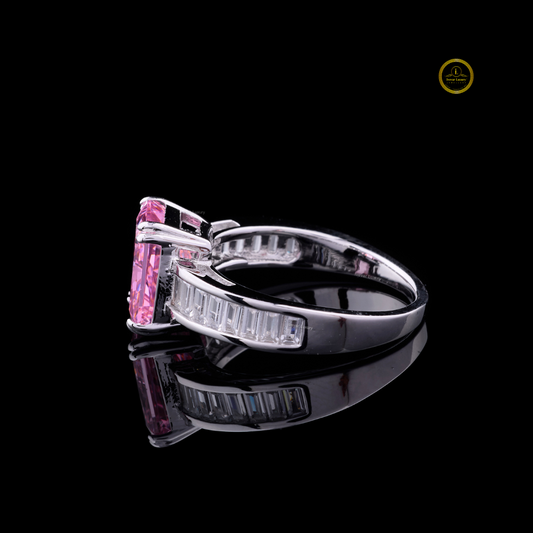 Fancy Vivid Pink Radiant Moissanite Ring With Baguette Channel Accents - view 3