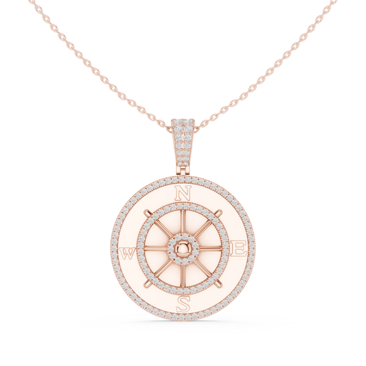 1.41 TCW Classic Moissanite Diamond Compass Wheel Luxury Navigation Symbol Pendant Fine Jewelry