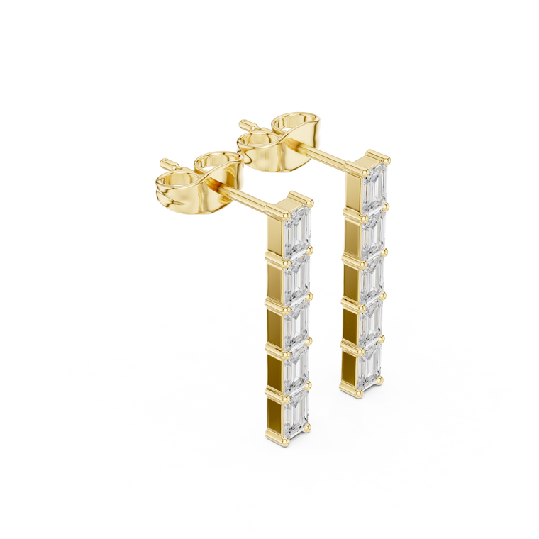 Emerald Cut Lab Diamond Vertical Bar Earrings - view 2